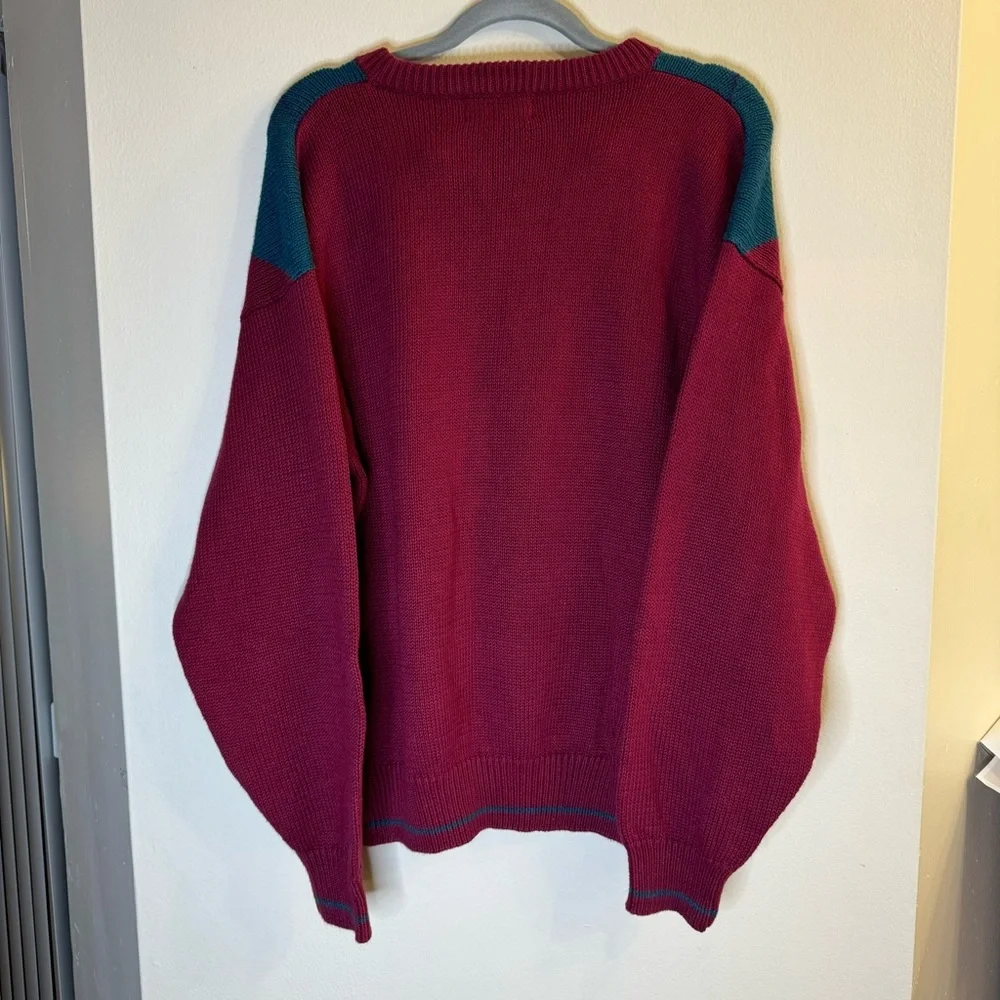 Vintage Par Four Men's Red Blue Argyle Long Sleeve Crew Neck Pullover Sweater